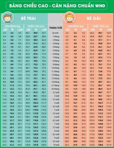 Bảng Cân Năng Chiều Cao Của Trẻ