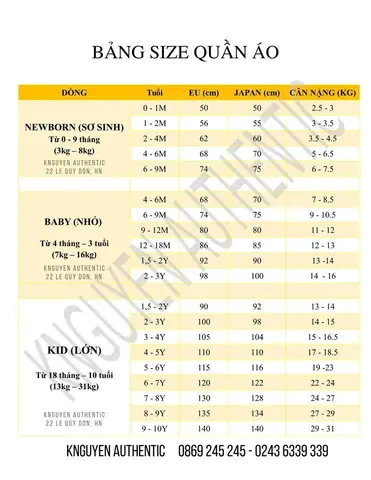 Bảng Size Giày H&m Cho Bé