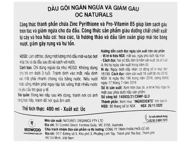 Dầu Gội Ngăn Rụng Tóc Hữu Cơ Organic Care Úc