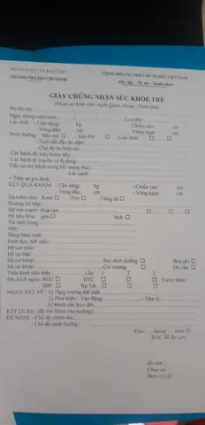 Giấy Chứng Nhận Sức Khỏe Trẻ Em