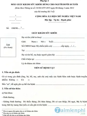 Giấy Khám Sức Khỏe Cho Bé Đi Học Mẫu Giáo