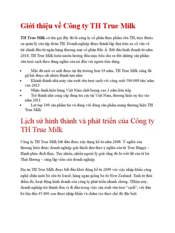 Giới Thiệu Về Công Ty Sữa Th True Milk Giới Thiệu Về Công Ty Sữa Th True Milk
