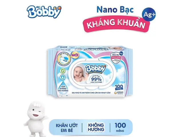 Khăn Ướt Bobby Không Mùi 100 Tờ