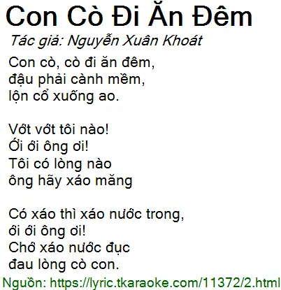 Lời Bài Hát Con Cò Đi Ăn Đêm