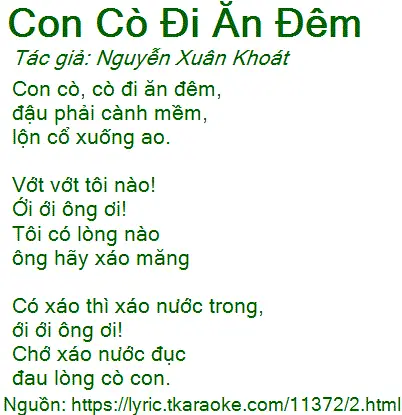 Lời Bài Hát Con Cò Mày Đi Ăn Đêm