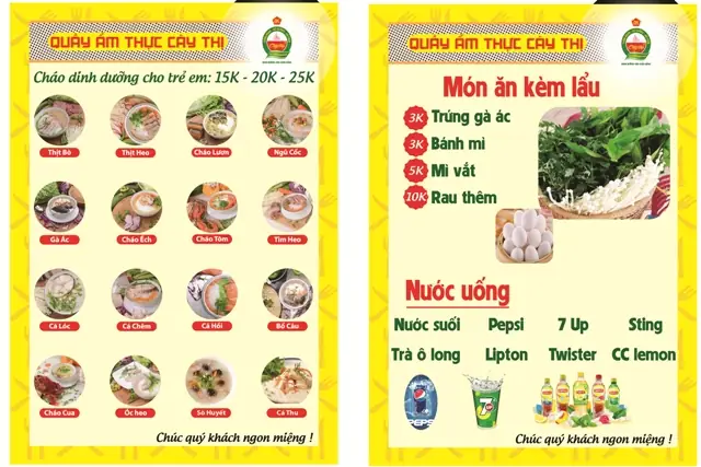 Menu Cháo Dinh Dưỡng Cây Thị