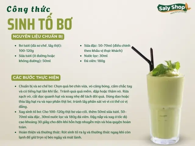 Sinh Tố Bơ Sữa Công Thức