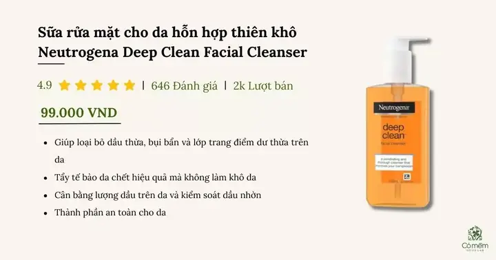 Sữa Rửa Mặt Da Hỗn Hợp Khô