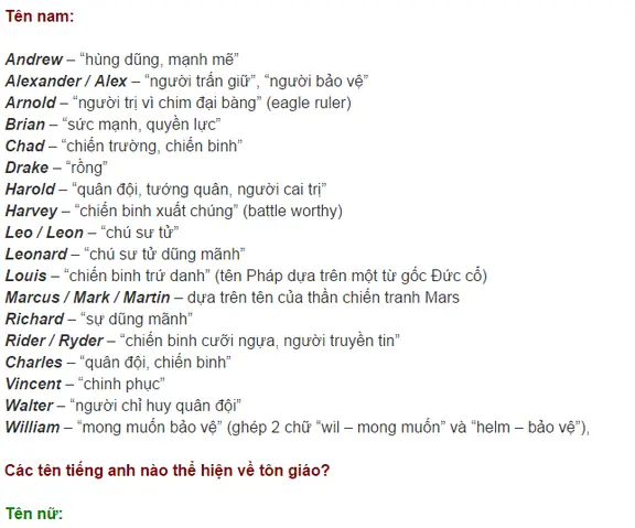 Tên Tiếng Anh Nữ Bắt Đầu Bằng Chữ T