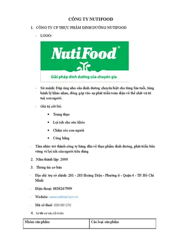 Thông Tin Về Công Ty Nutifood