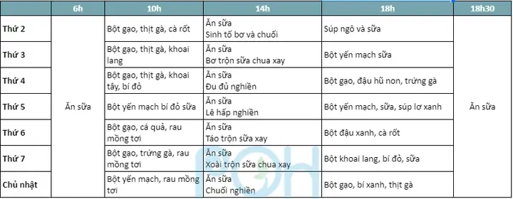 Thực Đơn 1 Tuần Cho Bé 8 Tháng Tuổi