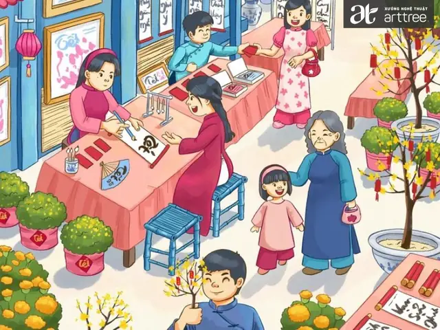 Tranh Ve Cho Hoa Ngay Tet