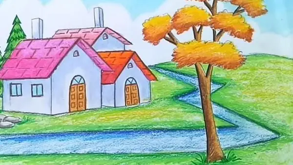 Tranh Vẽ Làng Quê Đơn Giản Tranh Vẽ Làng Quê Đơn Giản