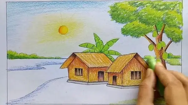 Tranh Vẽ Làng Quê Đơn Giản
