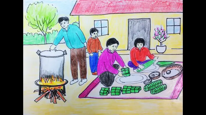 Vẽ Tranh Đề Tài Mùa Xuân Ngày Tết Quê Em